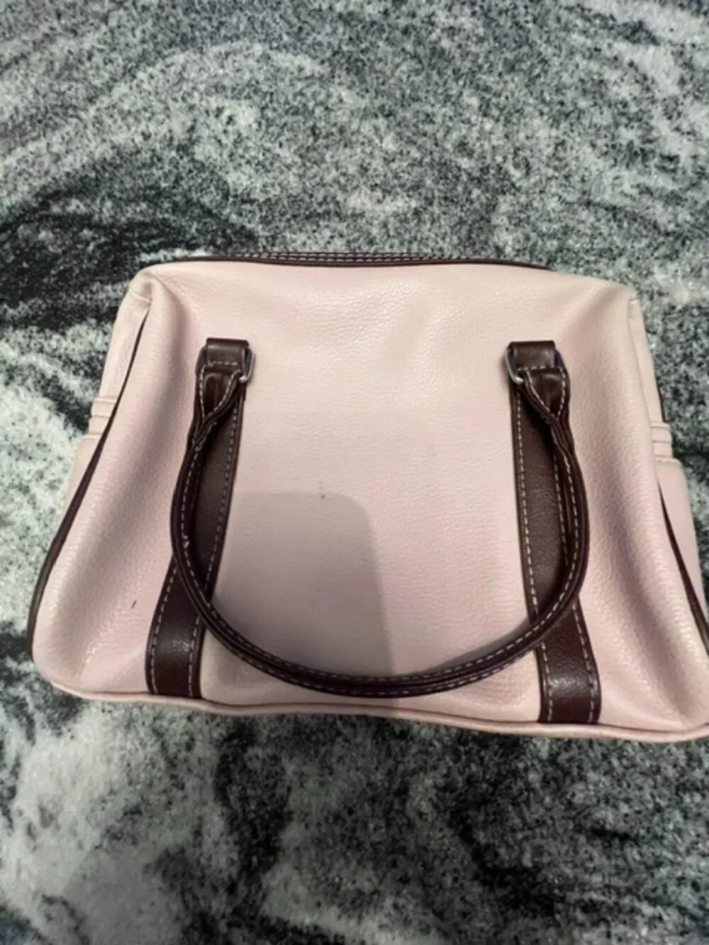 PERRY‎ ELLIS pink leather satchel handbag brown leather trim